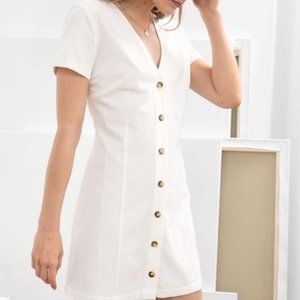 & Other Stories White Button Down Mini Dress Cotton Blend
